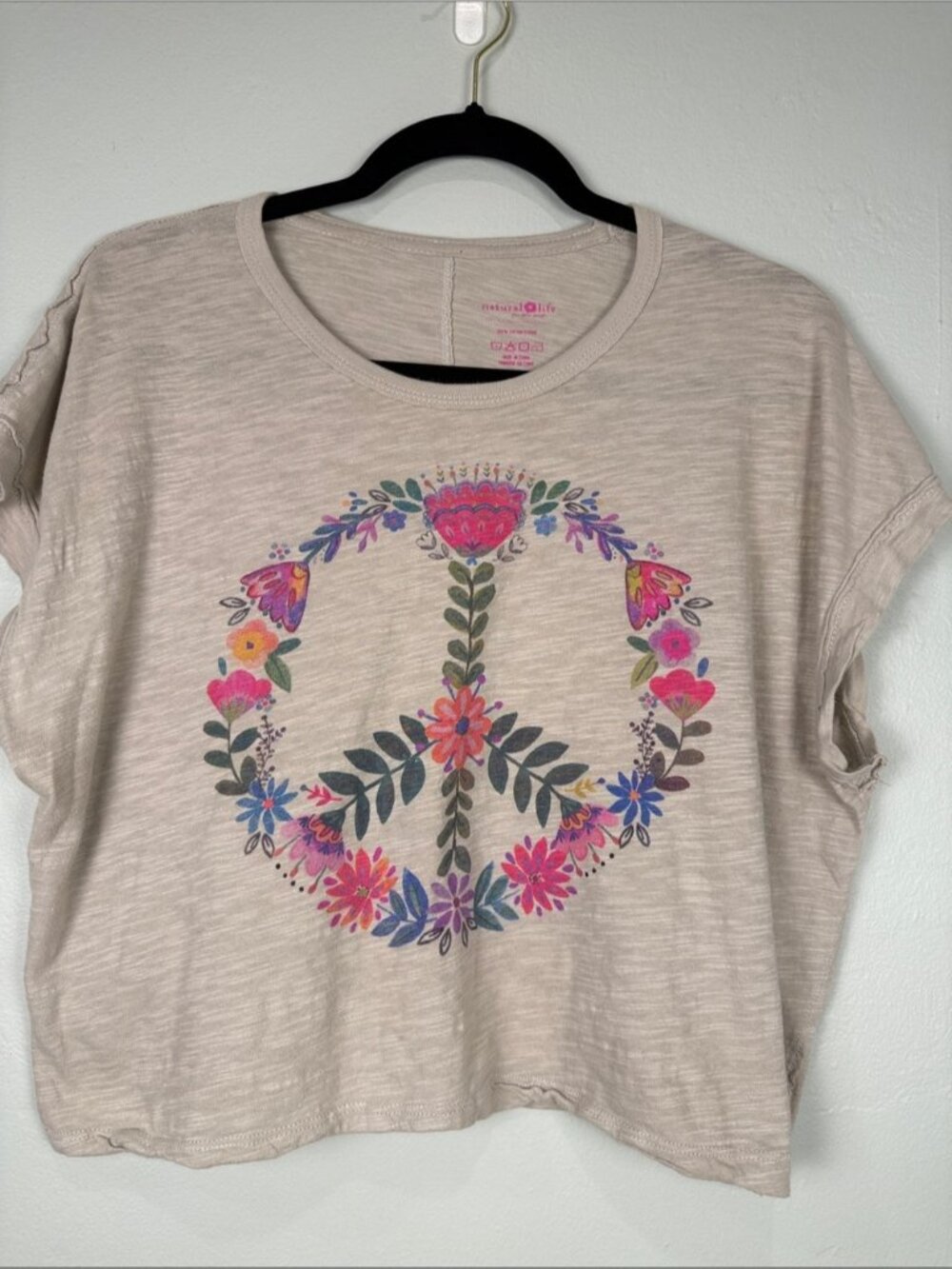 Crop Tee with Colorful Floral Peace Sign